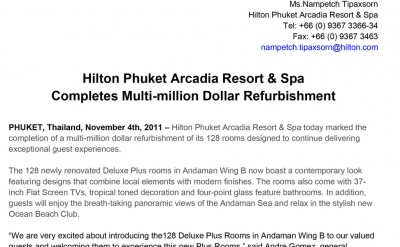 Microsoft Word - Press Release Hilton Phuket Refurbishment Compl