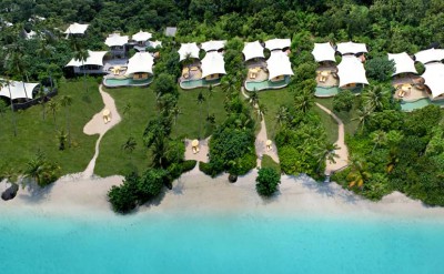 Soneva Kiri Beach Villas Aerial by Helicam